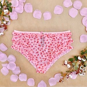 Anthro ❉ Smocked Printed Briefs Panty in Peach Floral Size Small